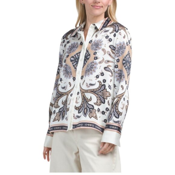 ELLEN TRACY Paisley Print Button Front Shirt - Picture 1 of 3